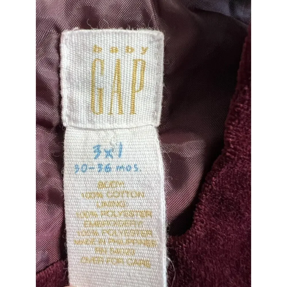 Baby Gap Floral Velvet Dress Size 3XL 30-36 Months Lined Burgundy Red Holiday